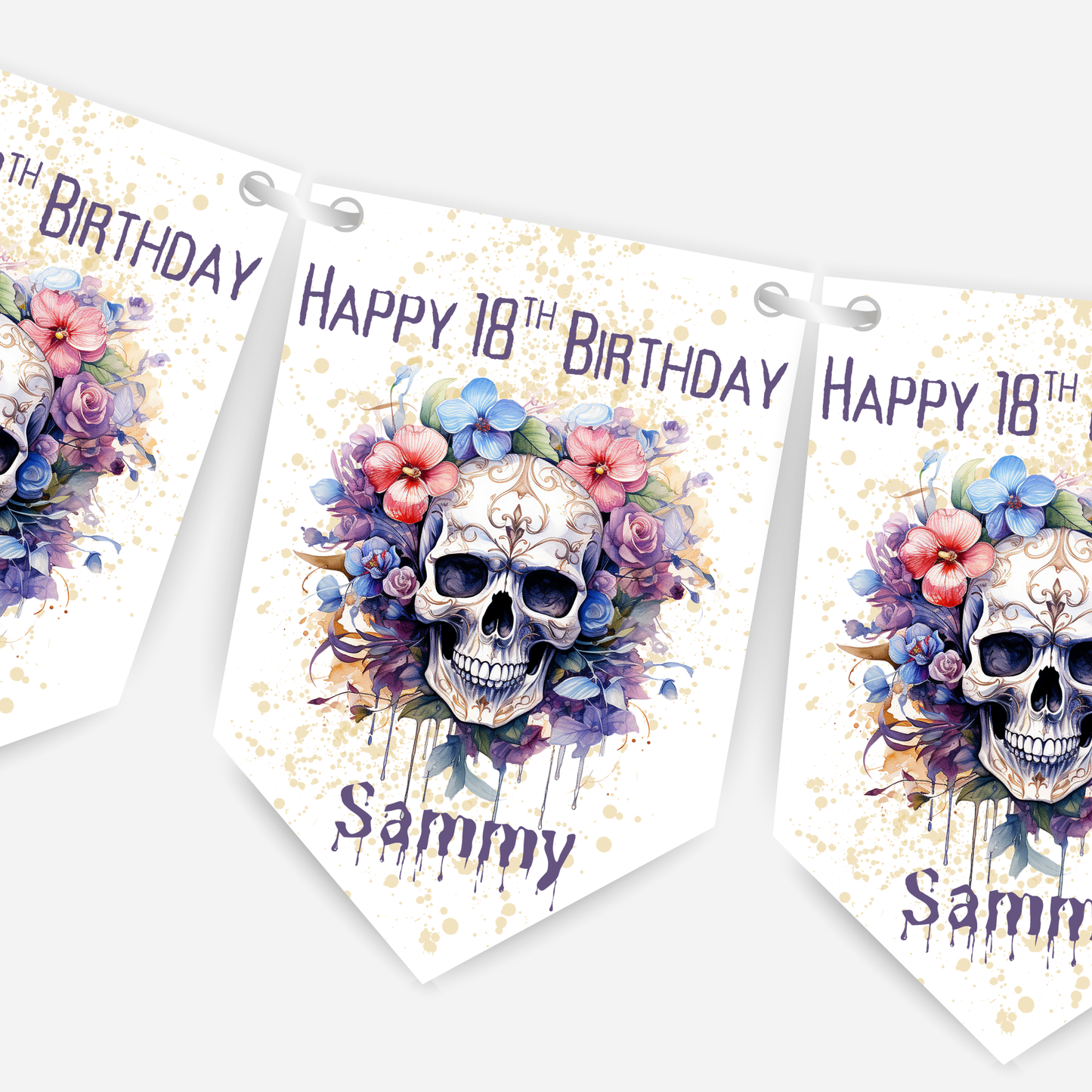 Gothic Style Skull & Flowers Bunting - B168