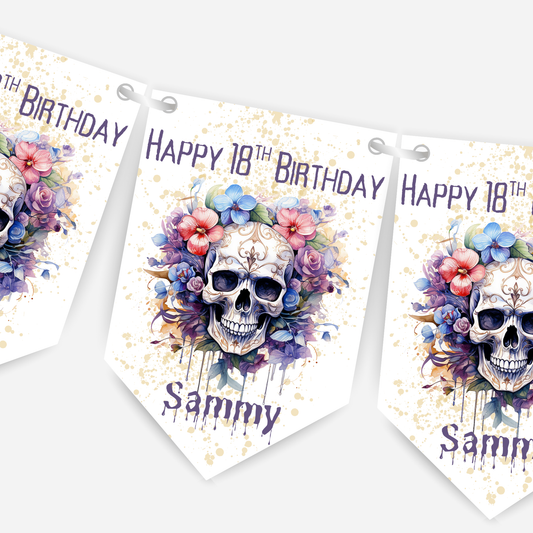 Gothic Style Skull & Flowers Bunting - B168