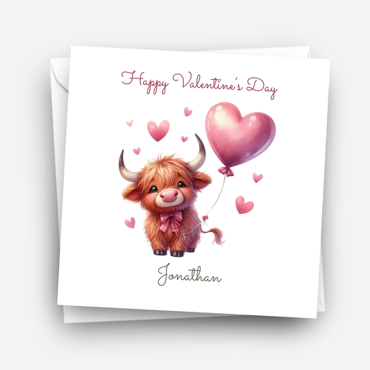 Cute Highland Cow Valentine’s Day Card  - C707