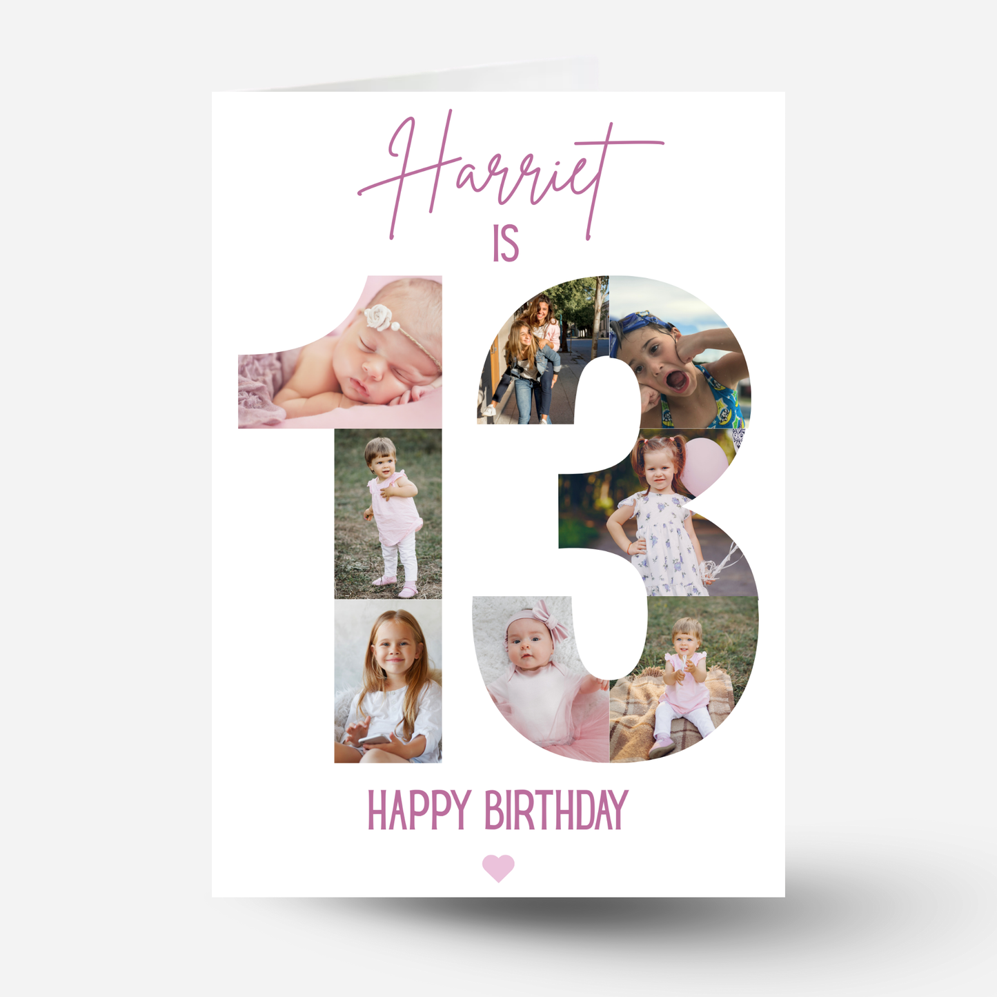 Pink 13th Birthday Photo Collage Card - PC48