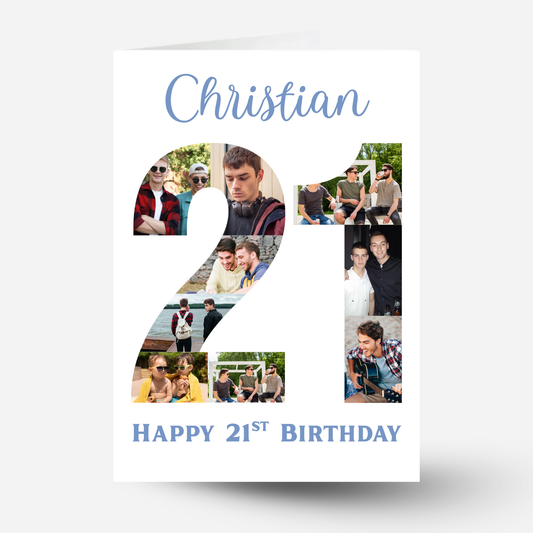 Blue 21st Birthday Photo Collage Card - PC08