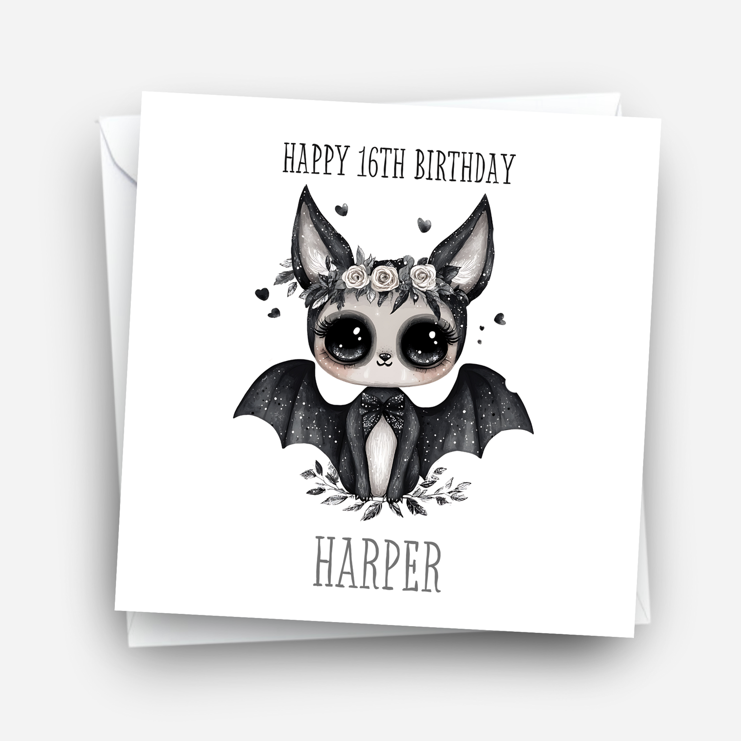 Gothic Birthday Card, Alternative Cute Bat Art - C800