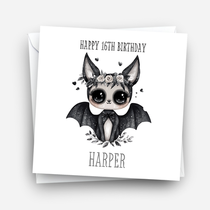 Gothic Birthday Card, Alternative Cute Bat Art - C800