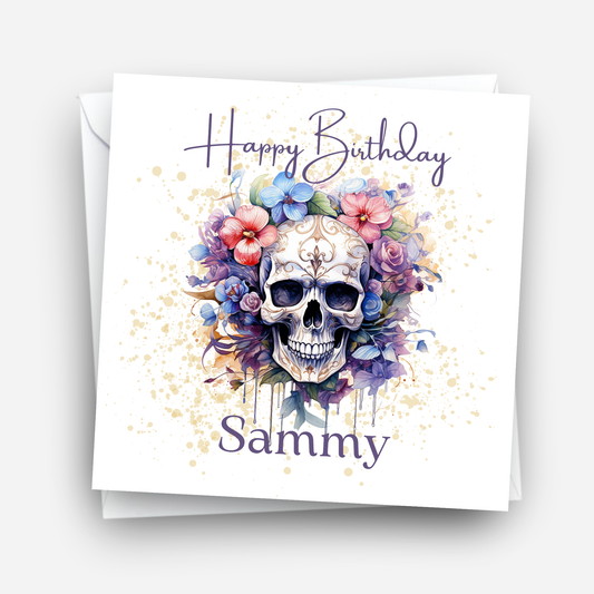 Gothic Floral Skull Birthday Card - C133