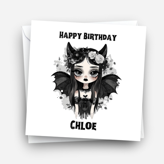 Gothic Birthday Card, Alternative Creepy Girl Art - C797