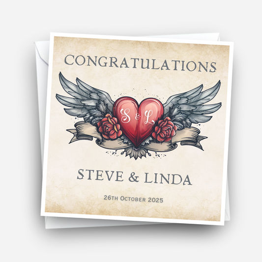 Tattoo Style Wedding or Engagement Card - C500