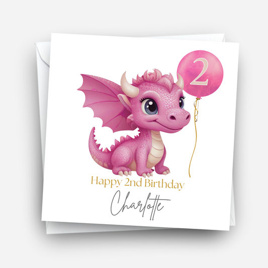 Cute Pink Dragon Birthday Card - C100