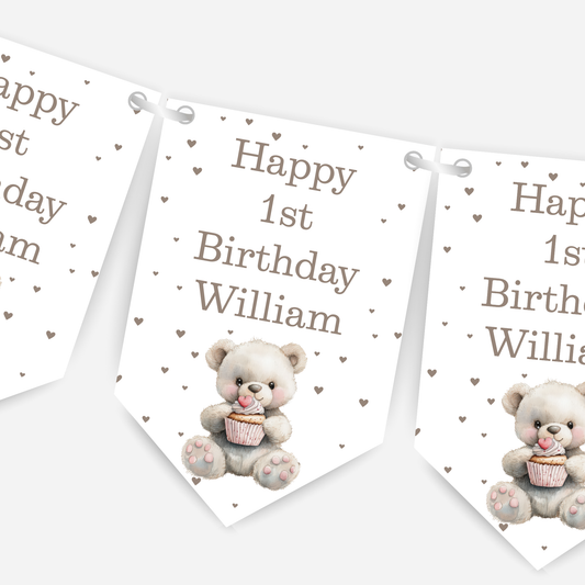 Cute Teddy 1st Birthday Bunting - B142