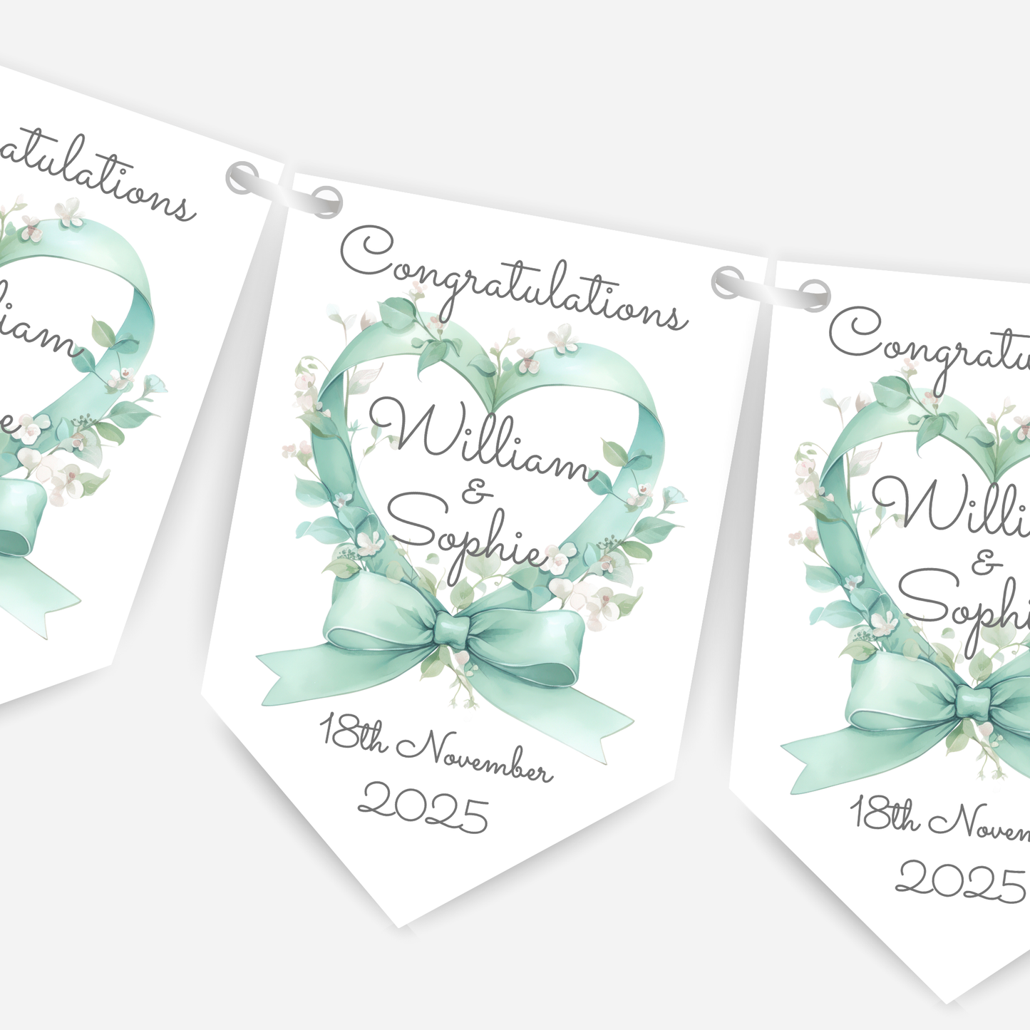 Engagement or Wedding Heart and Bow Bunting - B206
