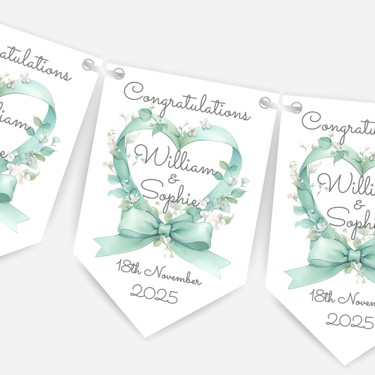 Engagement or Wedding Heart and Bow Bunting - B206