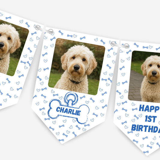 Dog Birthday Photo Bunting In Blue - B237