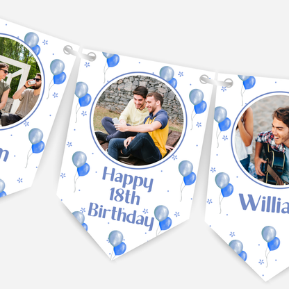 Personalised Blue Balloons Any Age Photo Bunting - B186
