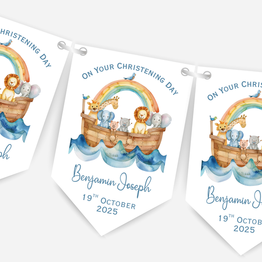 Noah's Ark Christening or Baptism Blue Bunting - B219