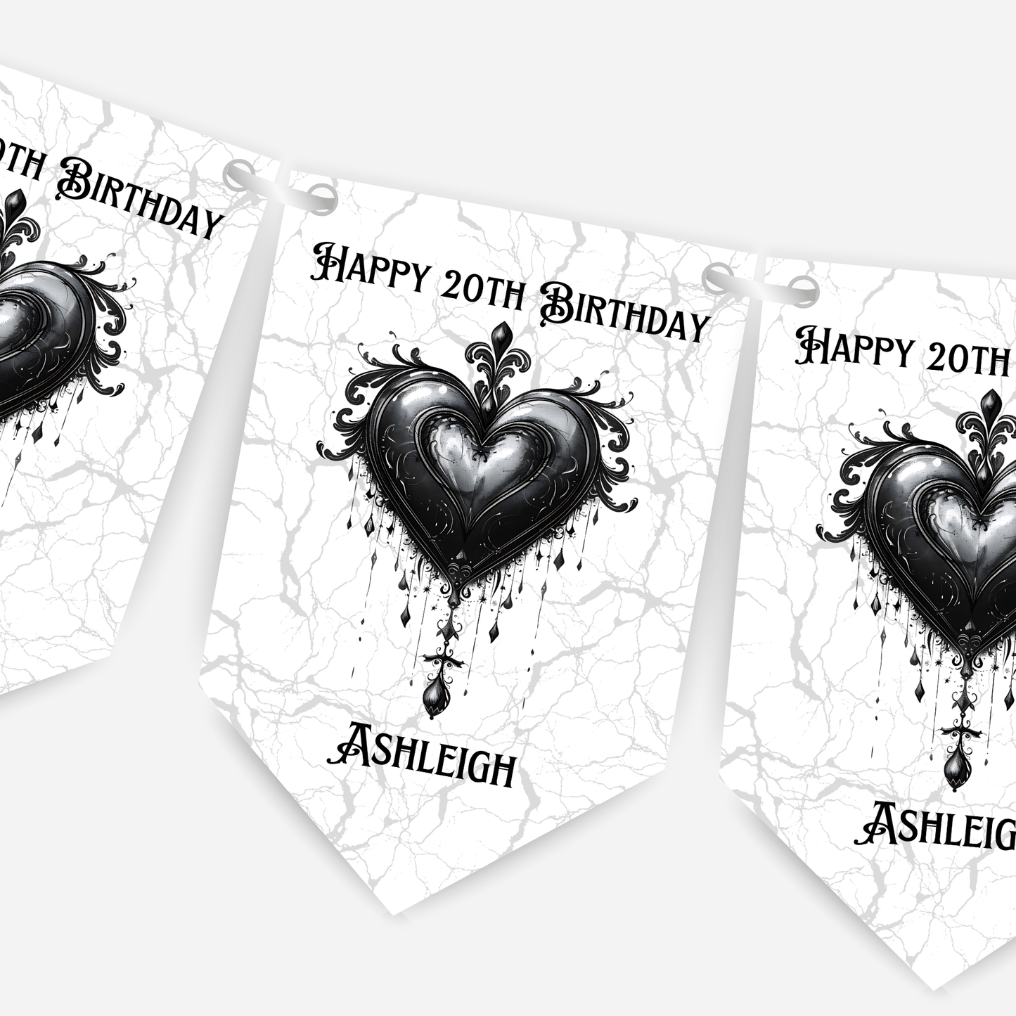 Gothic Style Black Lace Heart Bunting - B214