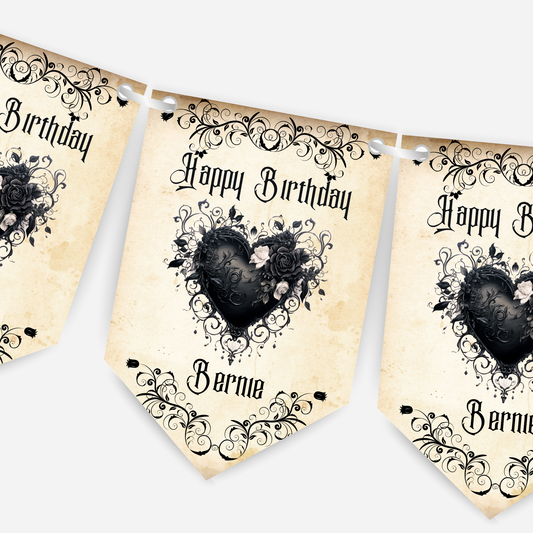 Gothic Black Lace Heart Bunting - B150