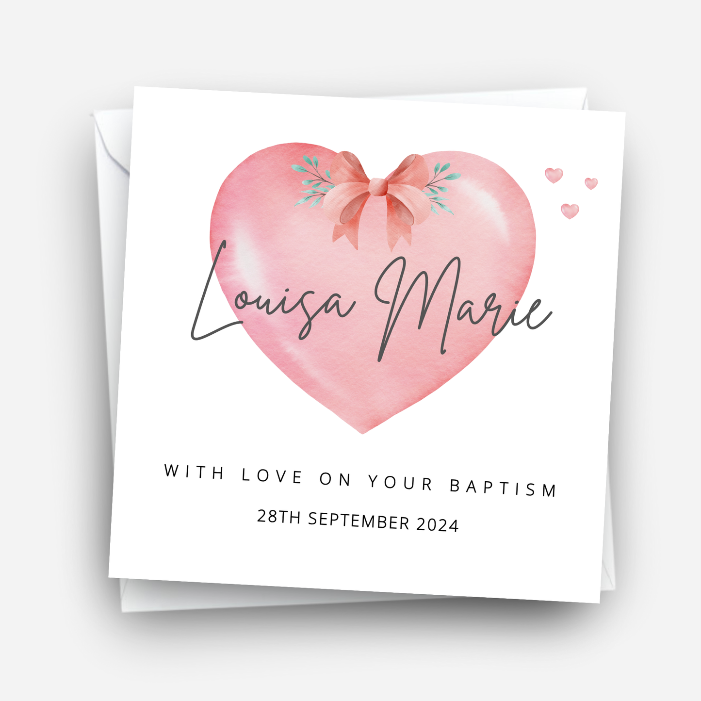 Christening & Baptism Pink Heart Card - C109