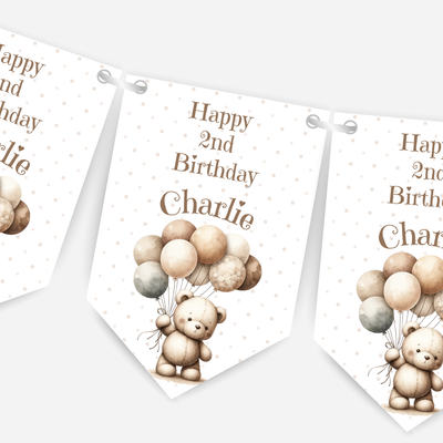 Cute Teddy & Balloons Birthday Bunting - B120