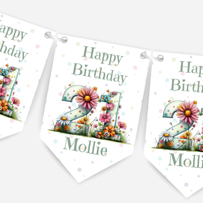 Quirky Floral Any Number Bunting – Party Banner – Party Decoration - B285