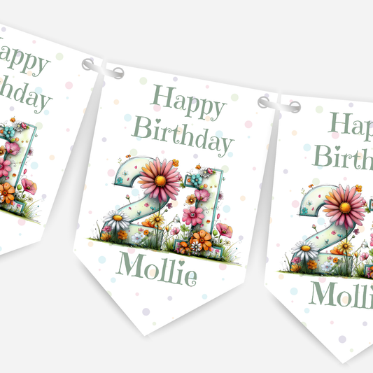 Quirky Floral Any Number Bunting – Party Banner – Party Decoration - B285