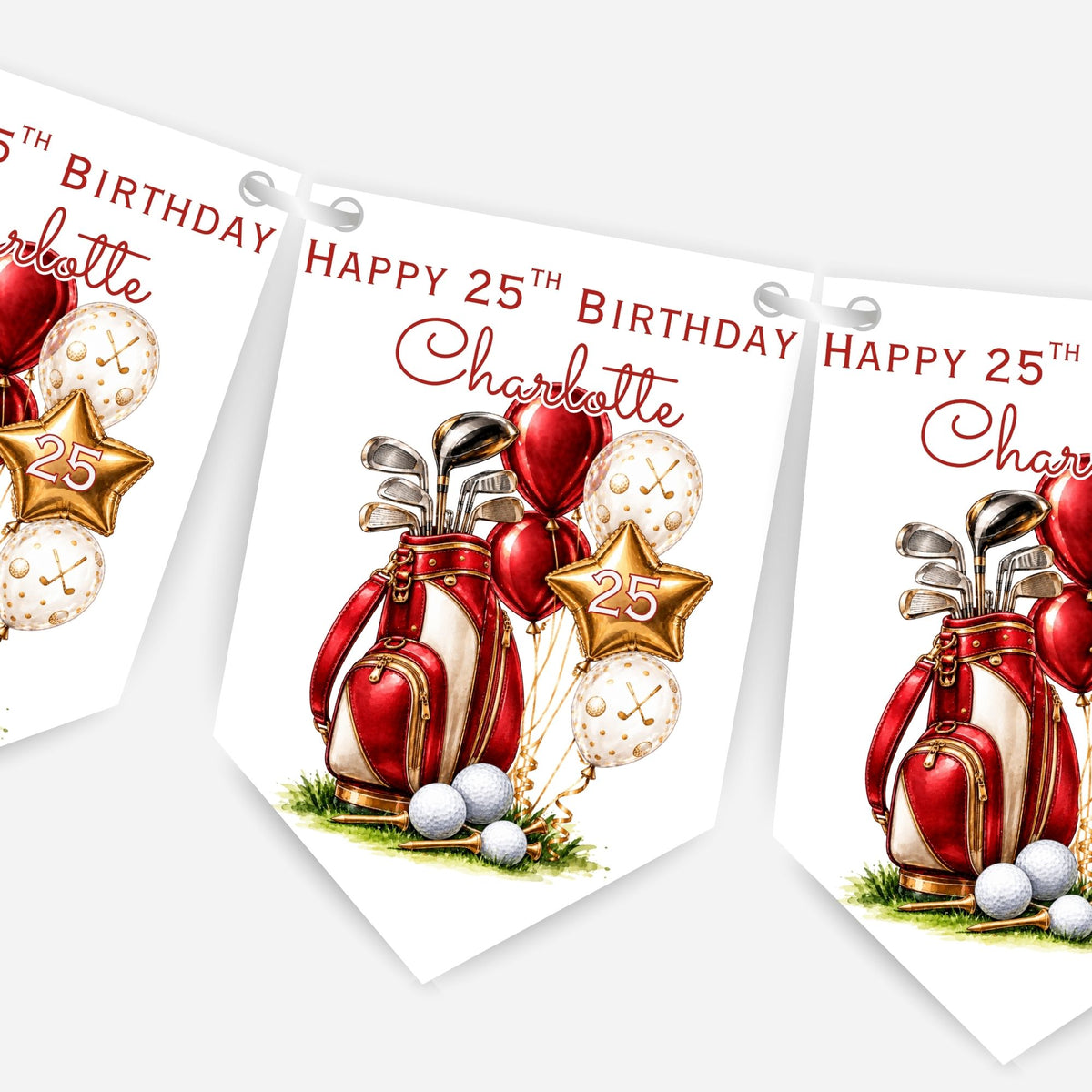Golf Birthday Bunting Decoration – Custom Name & Age - Golfing Themed Party Banner – 4 Colours Available – B320