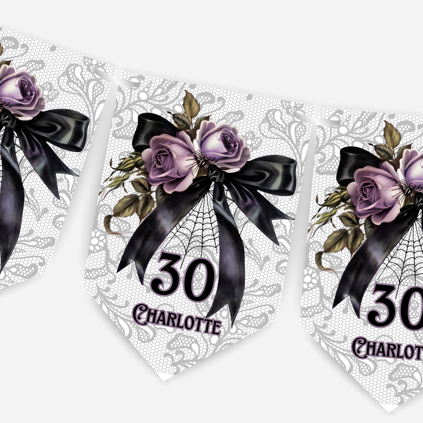 Gothic Black Lace and Bow Bunting - B263