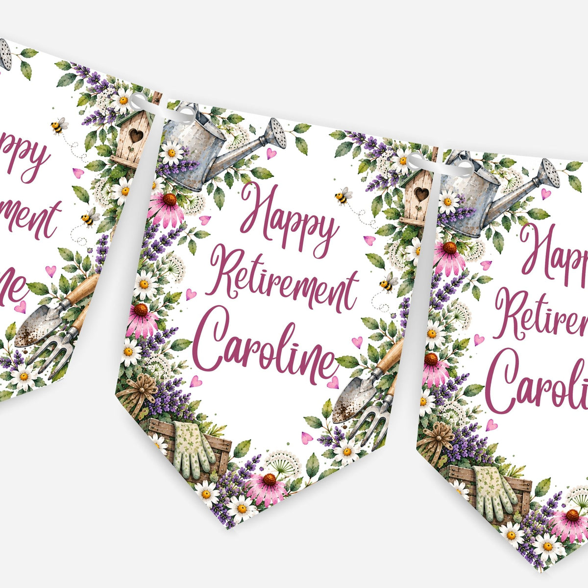 Retirement or any occasion bunting, pretty garden design - B332
