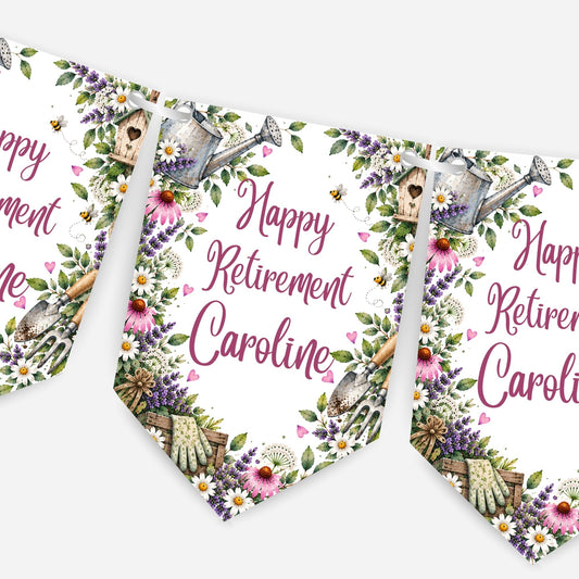 Retirement or any occasion bunting, pretty garden design - B332