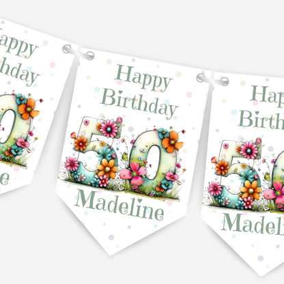 Quirky Floral Any Number Bunting – Party Banner – Party Decoration - B284