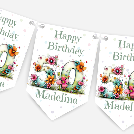 Quirky Floral Any Number Bunting – Party Banner – Party Decoration - B284