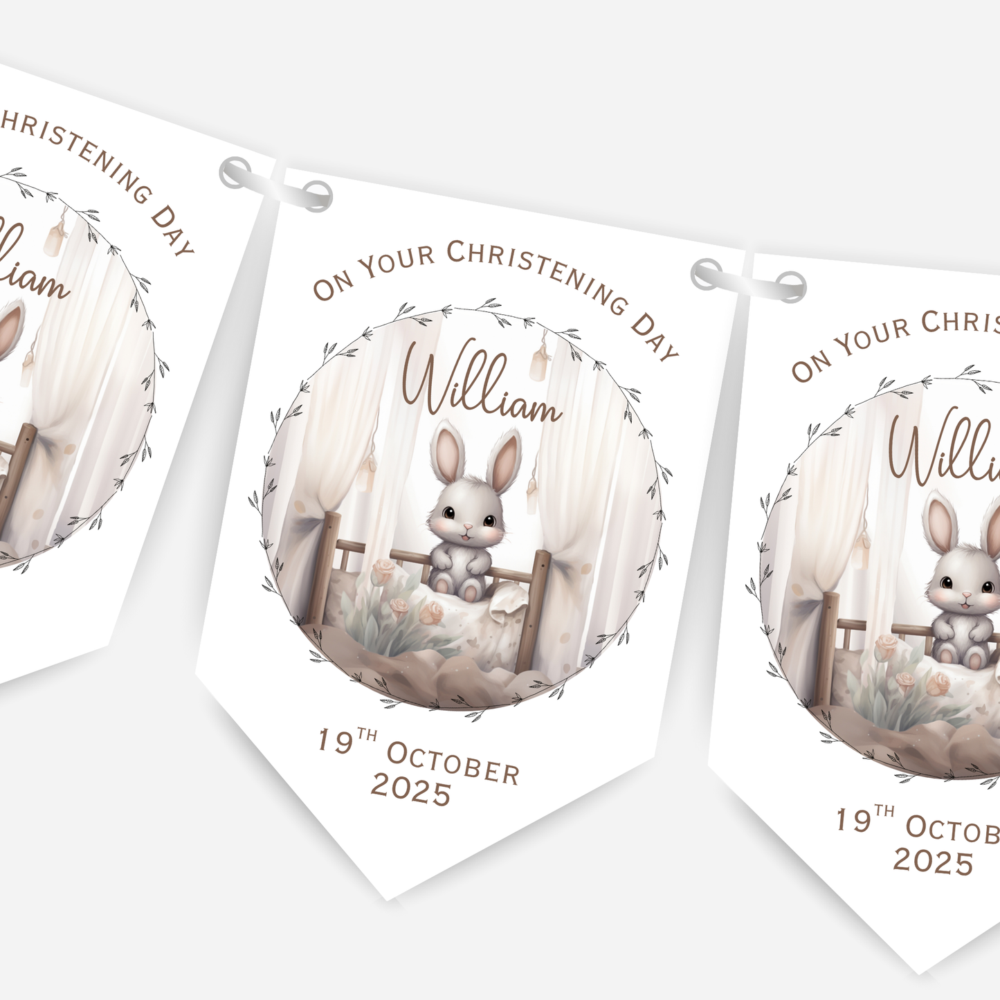 Cute Bunny Christening or Baptism Bunting - B218