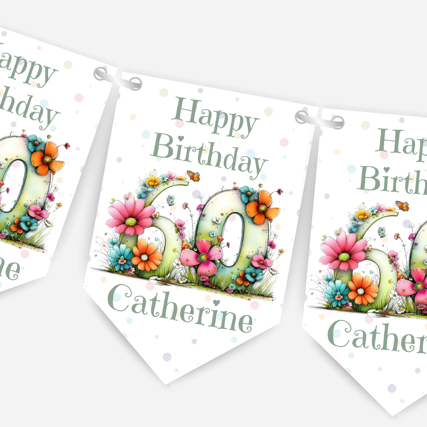 Quirky Floral Any Number Bunting – Party Banner – Party Decoration - B286