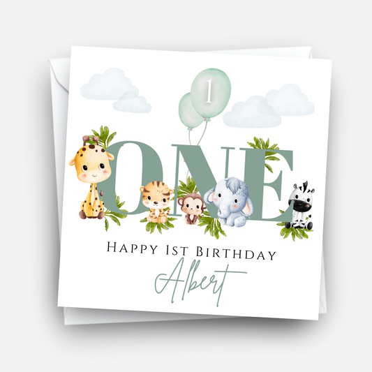 Cute Safari 1st Birthday Card - C102