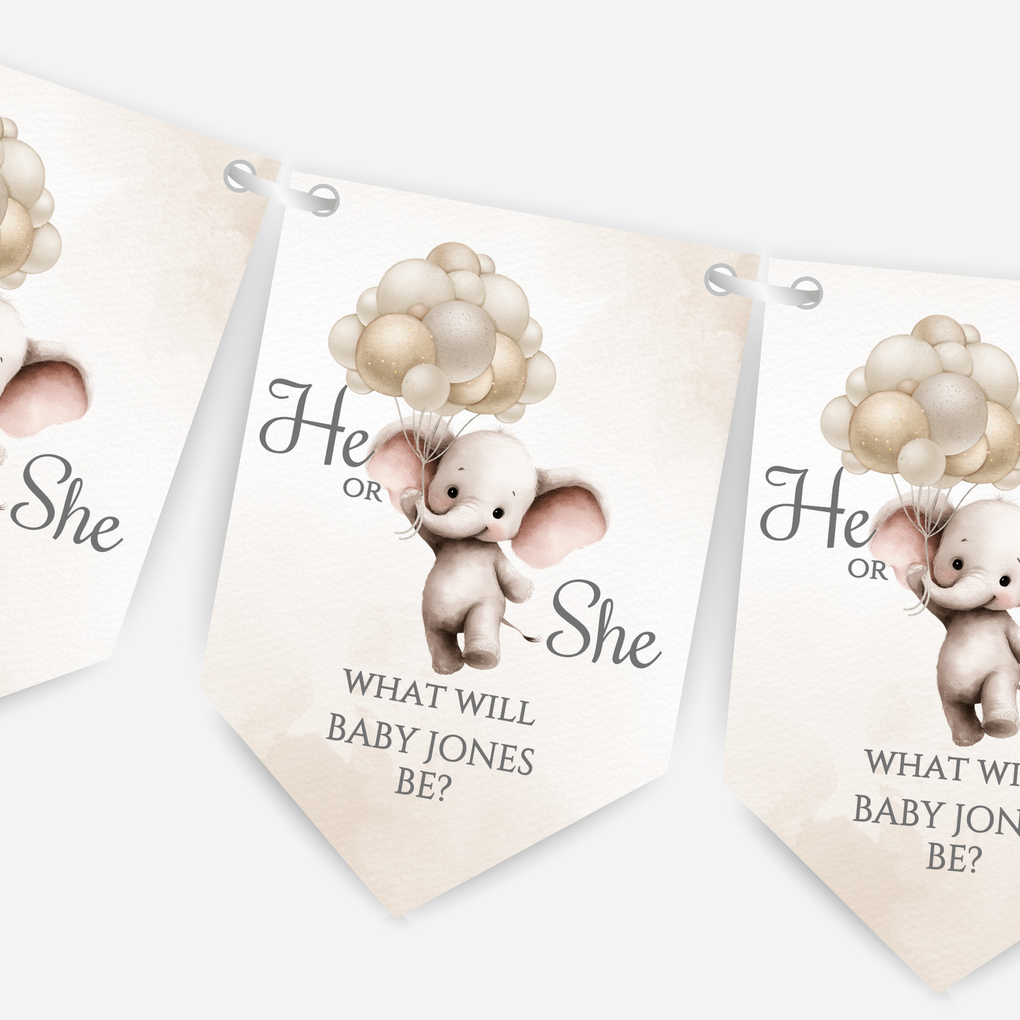 Cute Baby Elephant Gender Reveal Bunting - B265