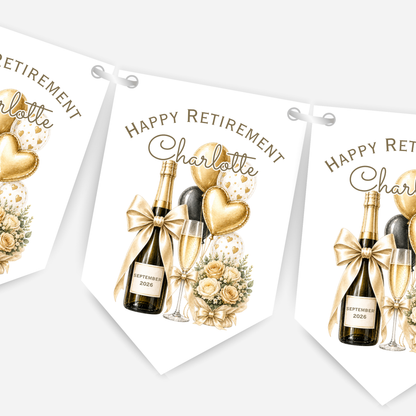 Retirement or any occasion bunting, pretty flowers, fizz and balloons design - B314