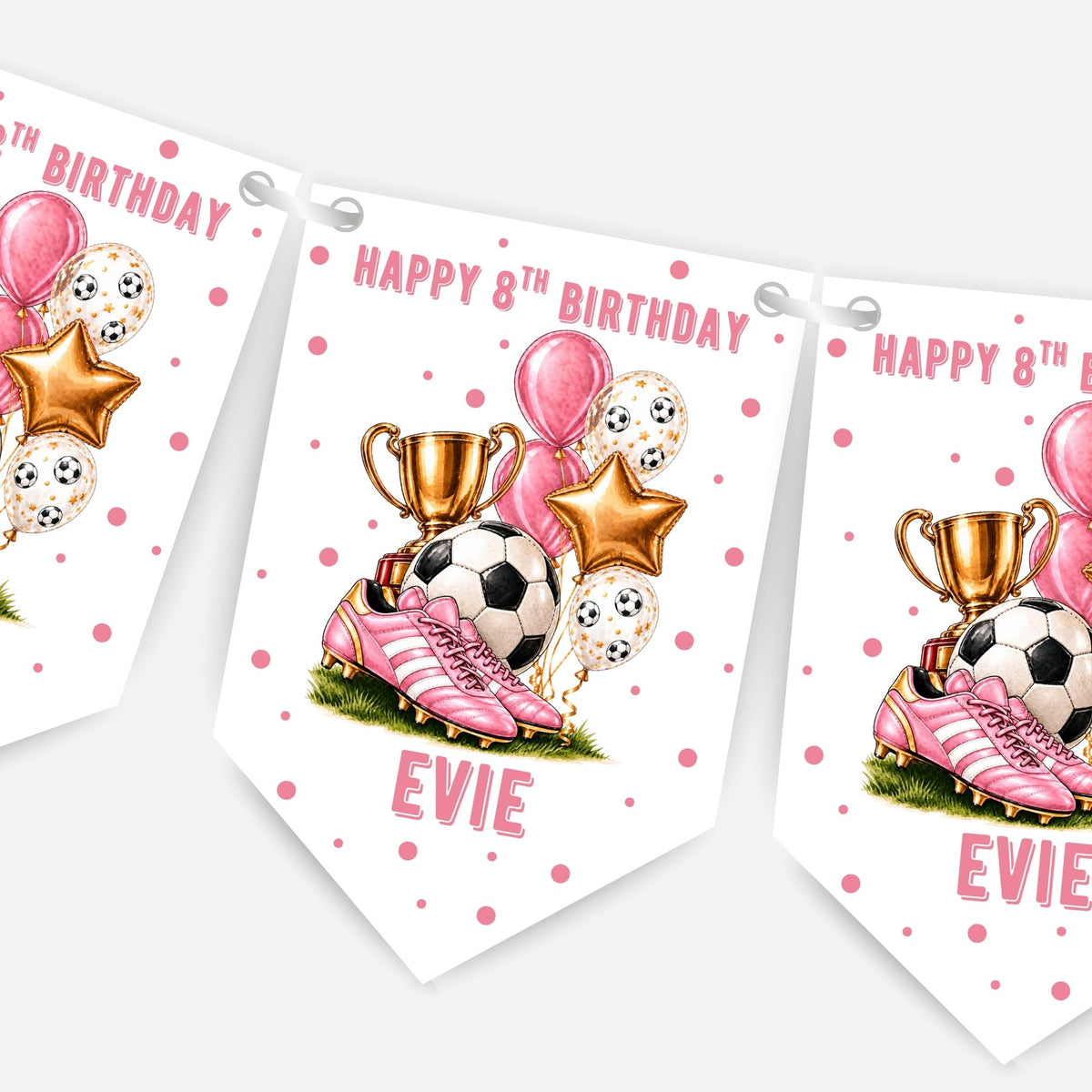 Football Birthday Bunting In Four Colours – Blue-Pink - Black - Red – B325