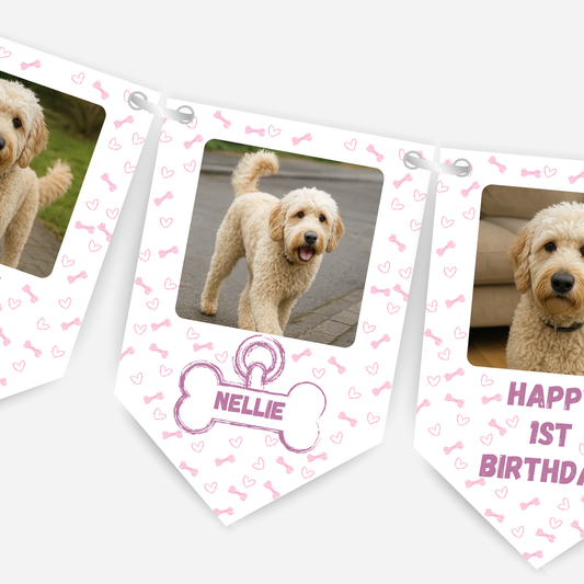 Dog Birthday Photo Bunting In Pink - B238