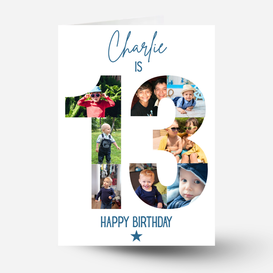 Blue 13th Birthday Photo Collage Card - PC49