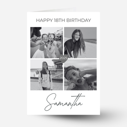 Black and White  Four Photo Birthday Card - PC15