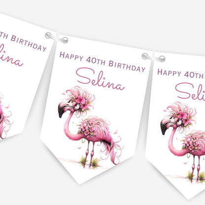 Crazy Pink Flamingo Birthday Bunting - For Any Age – B199
