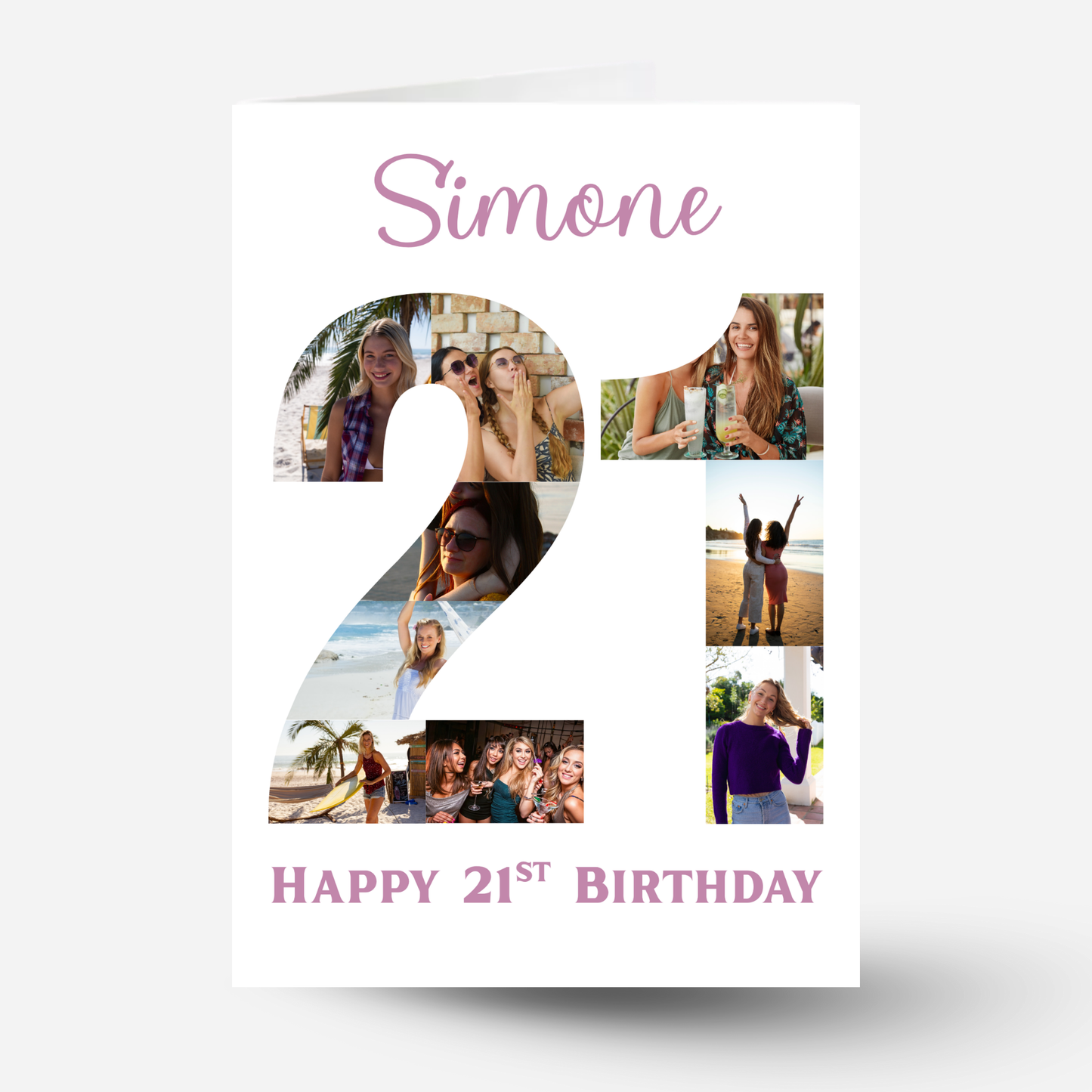 Pink 21st Birthday Photo Collage Card - PC07