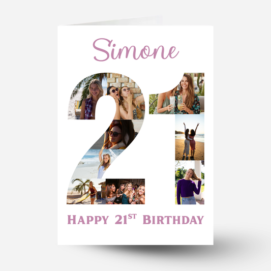 Pink 21st Birthday Photo Collage Card - PC07