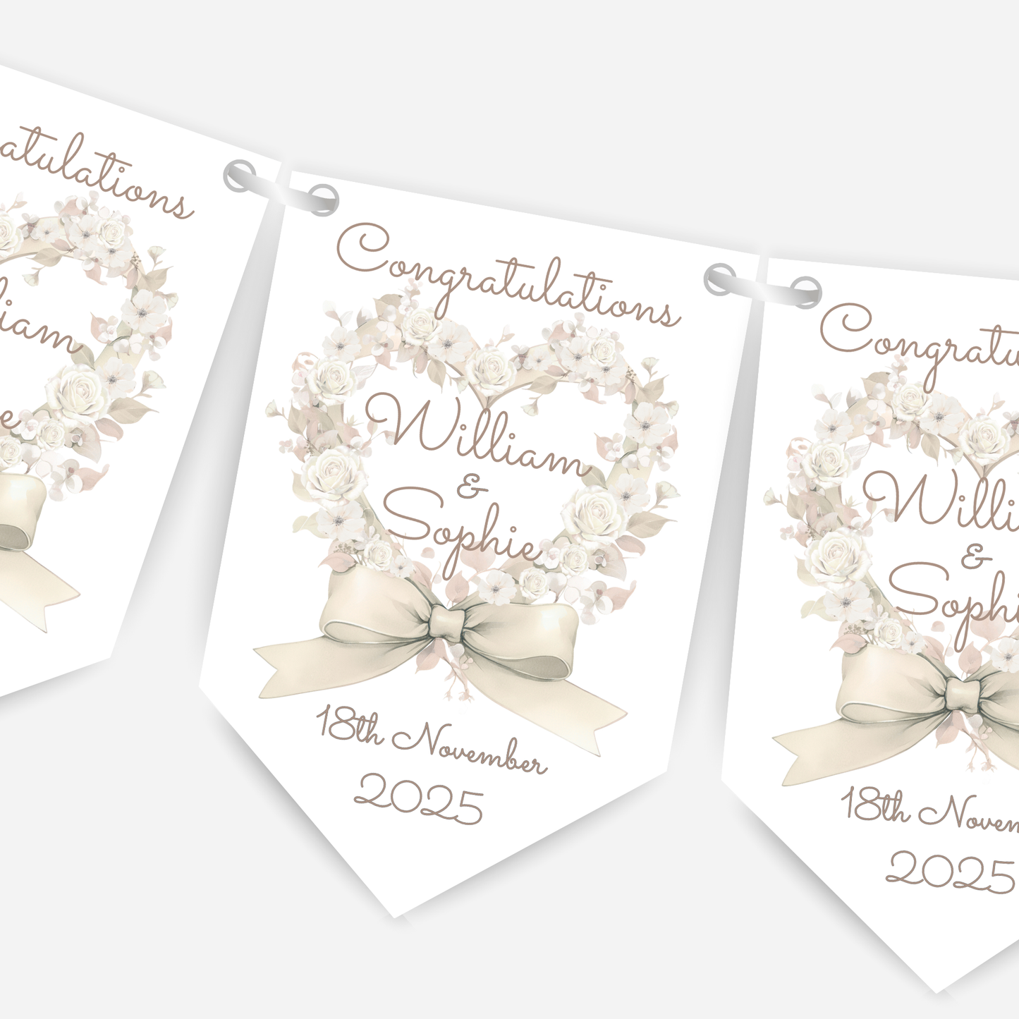 Engagement or Wedding Heart and Bow Bunting - B207