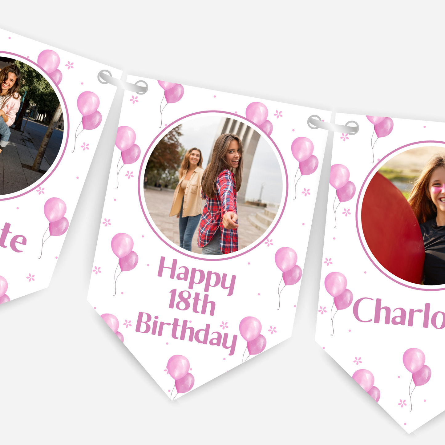 Personalised Pink Balloons Any Age  Photo Bunting - B185