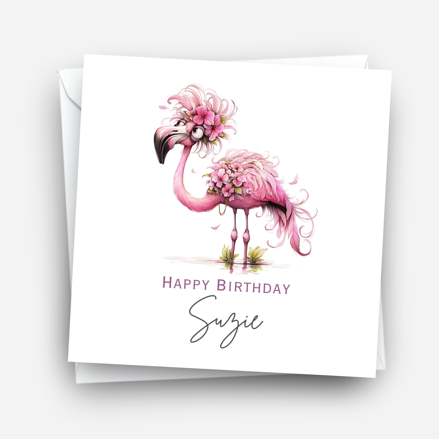 Crazy pink Flamingo Birthday Card - C614