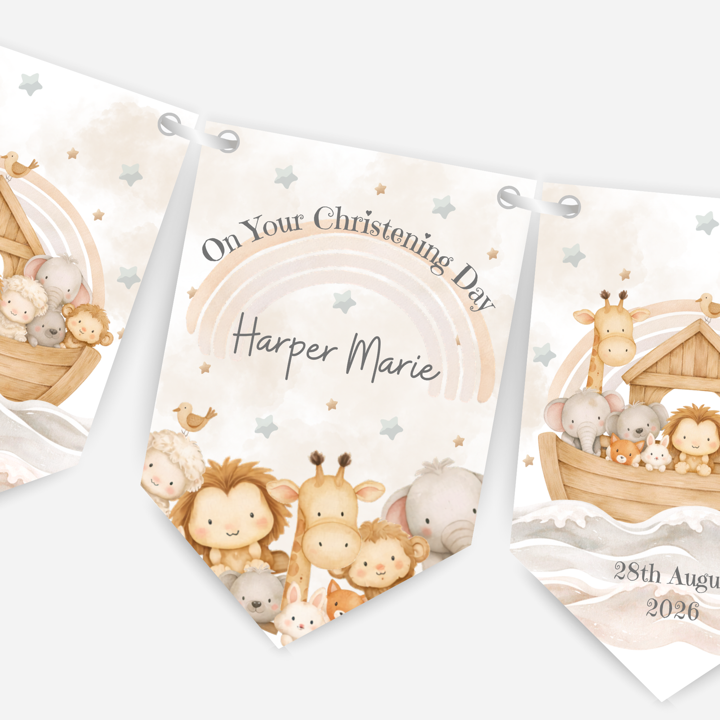 Noah's Ark Christening or Baptism Neutral Bunting - B293