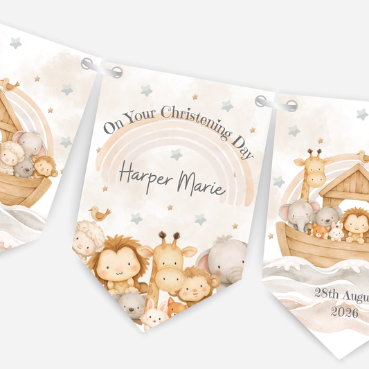 Noah's Ark Christening or Baptism Neutral Bunting - B293