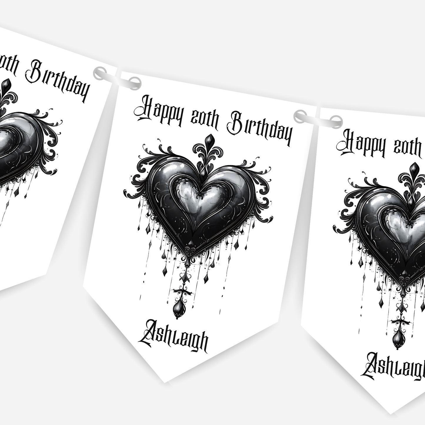 Gothic Style Black Lace Heart Bunting - B214