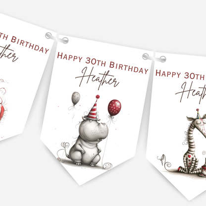 Whimsical Funny Animal Birthday Bunting - For Any Age – B200