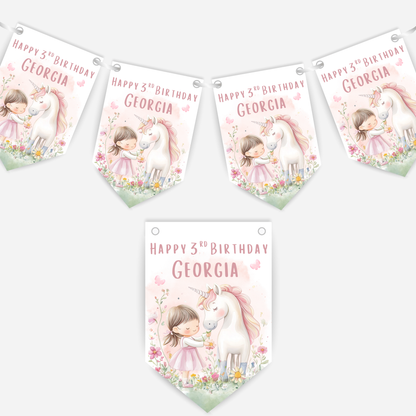 Cute Unicorn and Girl Bunting - B182