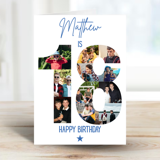 Blue 18th Birthday Photo Collage Card - PC05